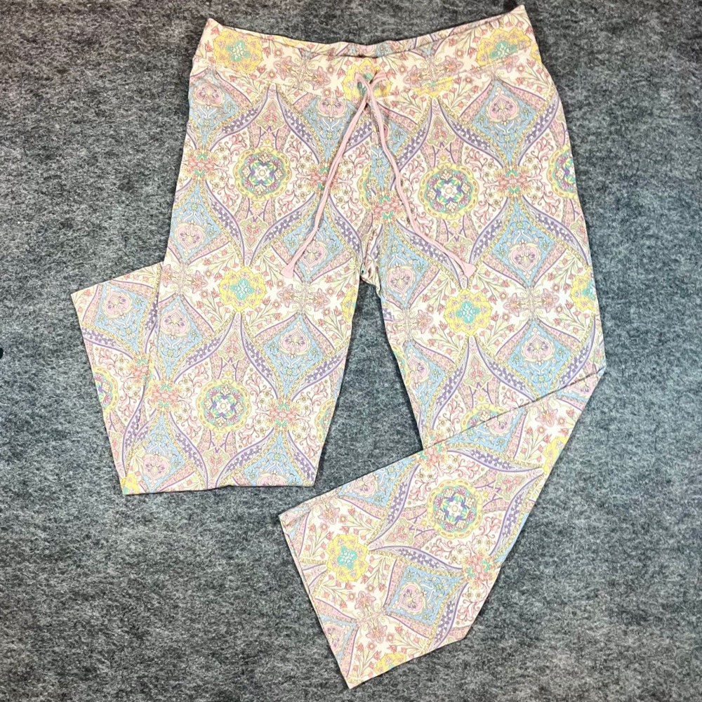 Cynthia Rowley Wide Leg Pastel Pants Womens L Cotton Blend Lounge Casual Boho